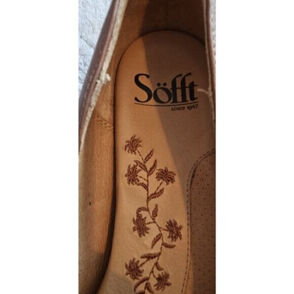 Sofft Heels Womens 8M Classic Slip On Kiltie Pumps Brown Leather Kitten Heels - Picture 4 of 6
